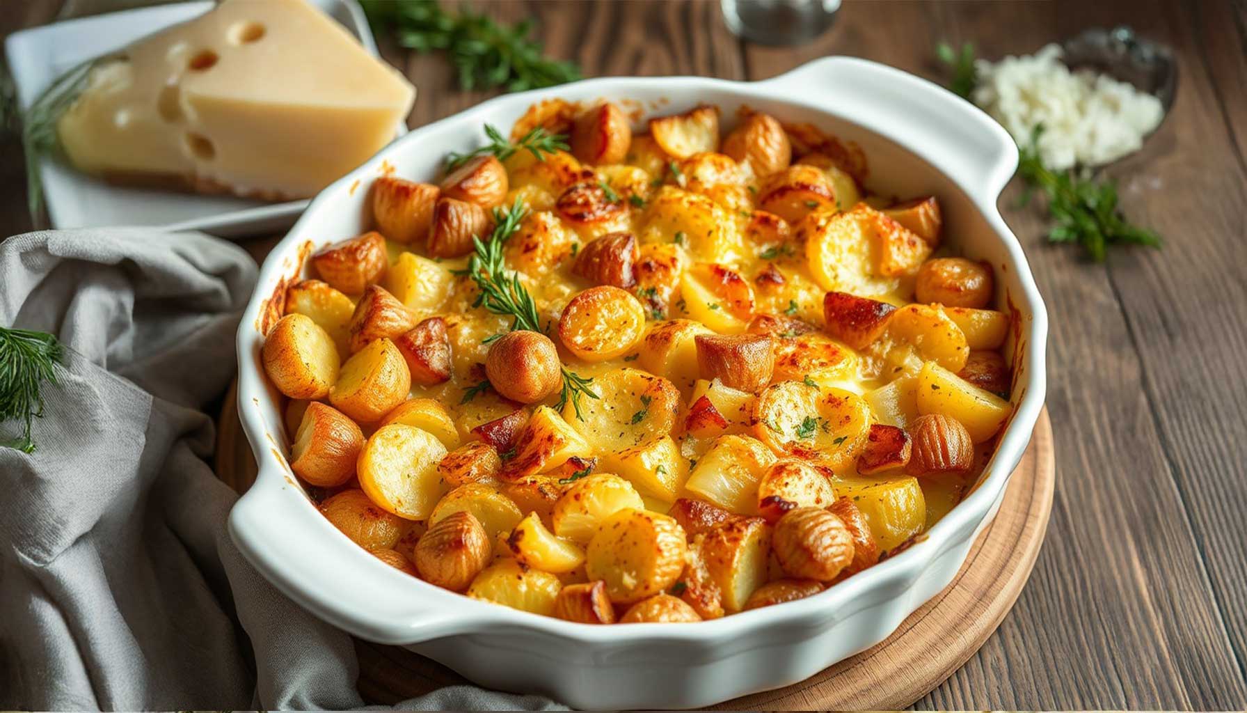 Ein himmlisches Kartoffelgratin mit Parmesan – zarte Kartoffelscheiben, eine cremige Sauce und eine goldbraune Kruste aus Parmesan.